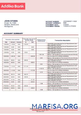 Printable Bosnia and Herzegovina Addiko Bank statement real example